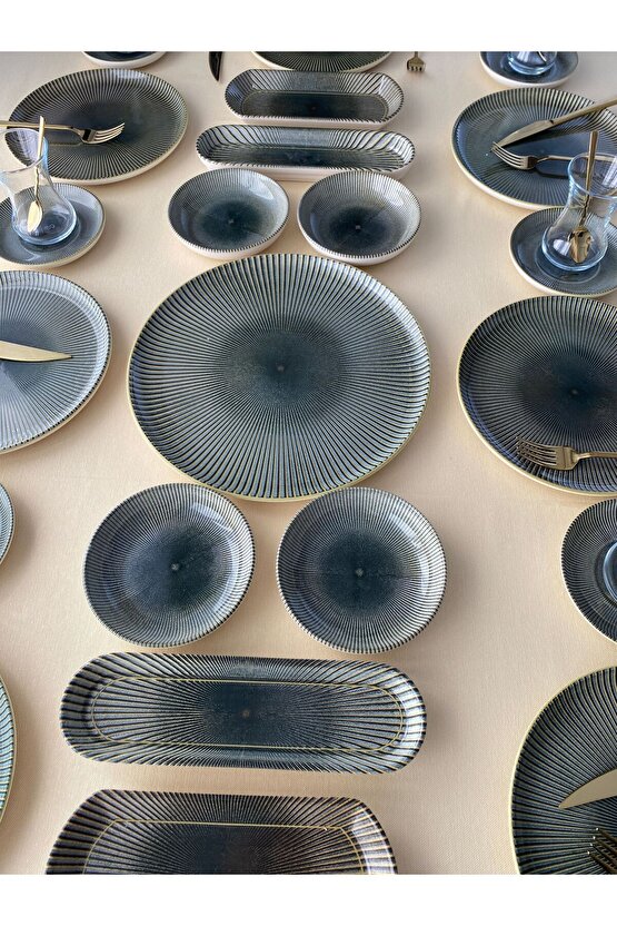 Green Gold 8 Kişilik 25 Parça Tea Plate Kahvaltı Takımı