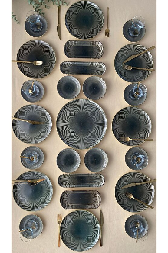 Green Gold 8 Kişilik 25 Parça Tea Plate Kahvaltı Takımı