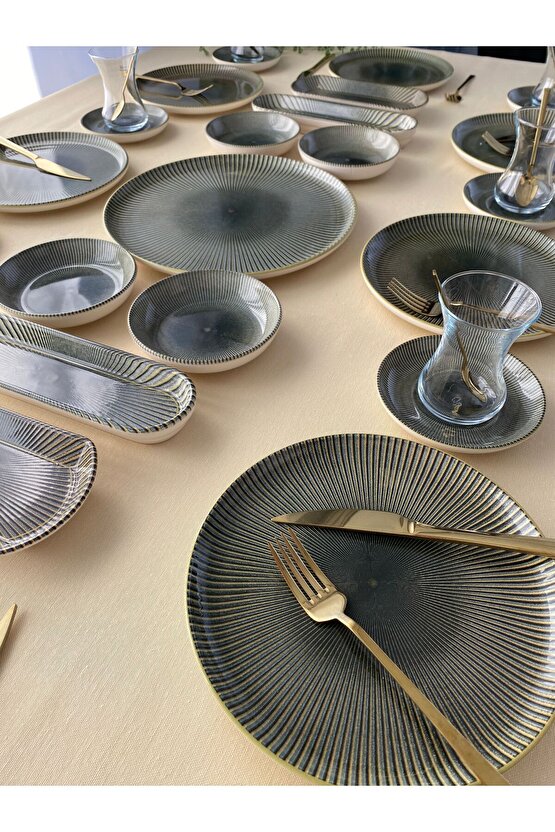 Green Gold 8 Kişilik 25 Parça Tea Plate Kahvaltı Takımı