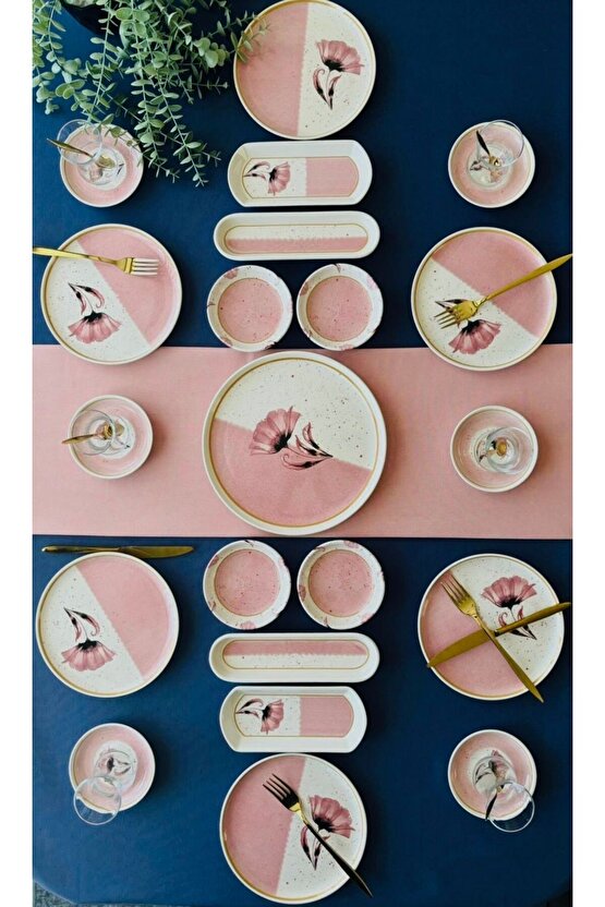 Poppy Model 6 Kişilik 21 Parça Tea Plate Kahvaltı Takımı Pink