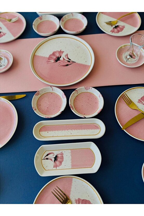 Poppy Model 6 Kişilik 21 Parça Tea Plate Kahvaltı Takımı Pink