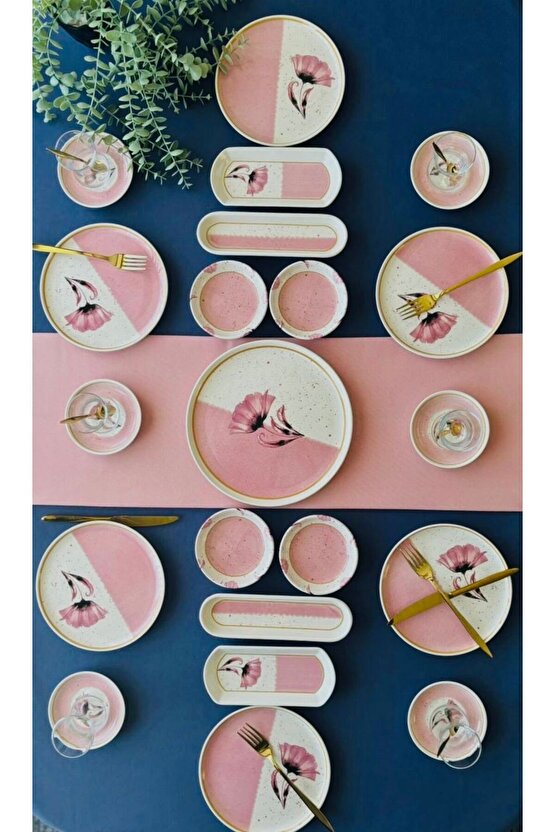 Poppy Model 6 Kişilik 21 Parça Tea Plate Kahvaltı Takımı Pink