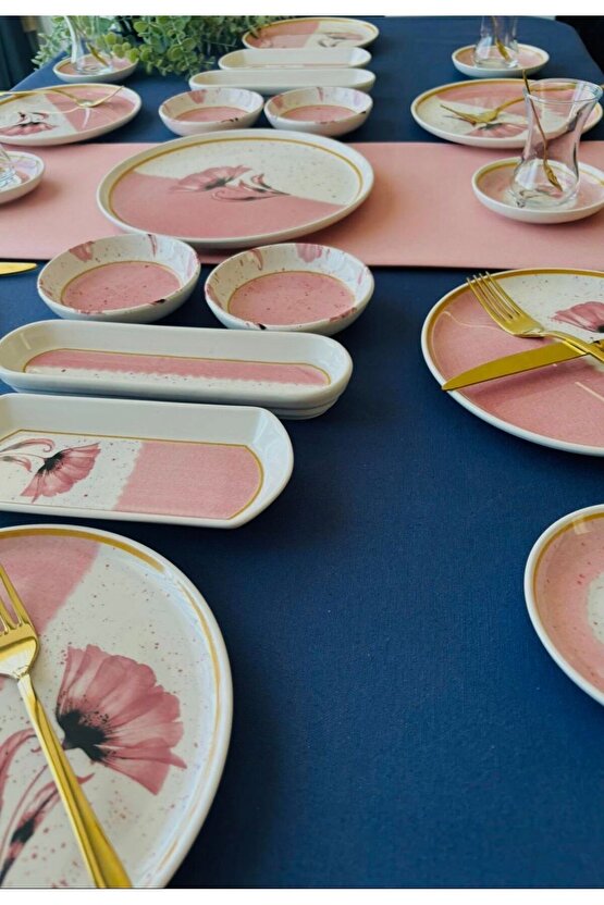 Poppy Model 6 Kişilik 21 Parça Tea Plate Kahvaltı Takımı Pink