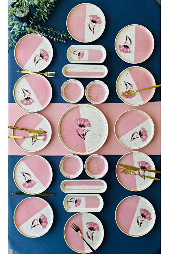 Poppy Model 12 Kişilik 21 Parça Kahvaltı Takımı (Pink)