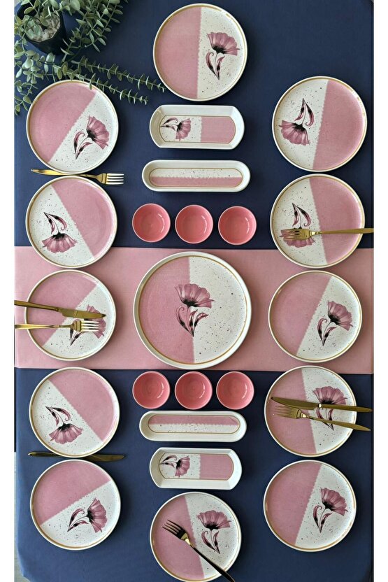 Poppy Model 12 Kişilik 23 Parça With Saucer Kahvaltı Takımı (Pink)
