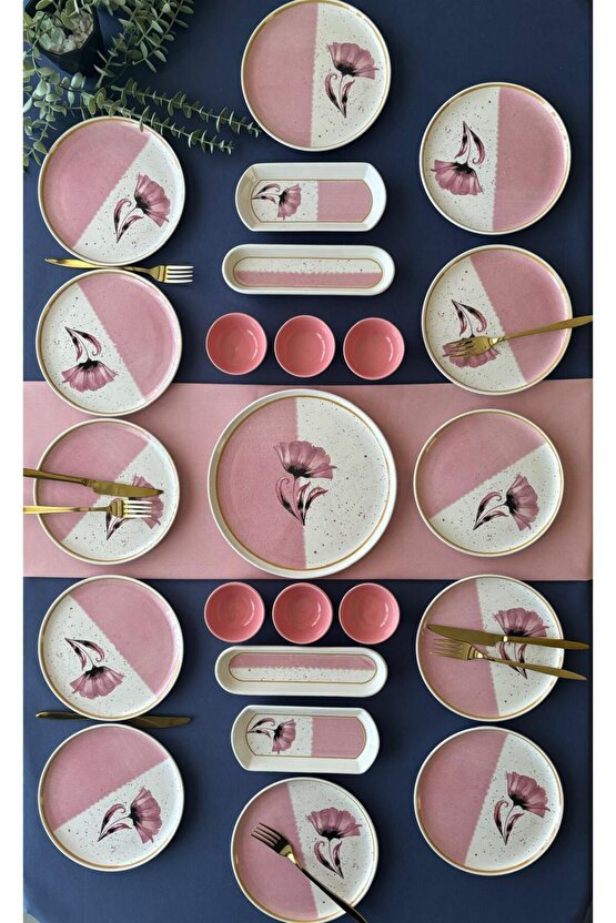 Poppy Model 12 Kişilik 23 Parça With Saucer Kahvaltı Takımı (Pink)
