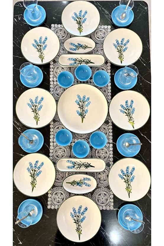 Hyacinth Model 27 Parça 8 Kişilik Turquoise Kahvaltı Takımı