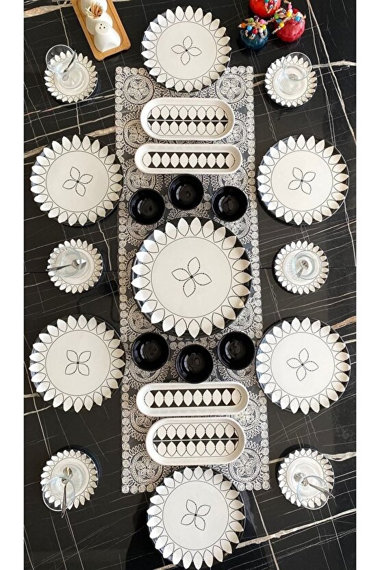 Black Ellipse 6 Kişilik 23 Parça Tea Plate Kahvaltı Takımı