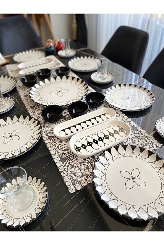 Black Ellipse 6 Kişilik 23 Parça Tea Plate Kahvaltı Takımı