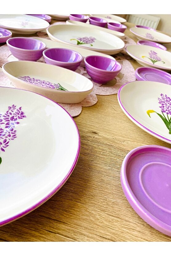 Hyacinth Pattern 8 Kişilik 27 Parça Tea Plate Lilac Kahvaltı Takımı