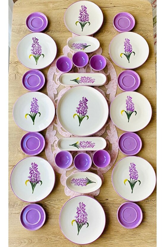 Hyacinth Pattern 8 Kişilik 27 Parça Tea Plate Lilac Kahvaltı Takımı