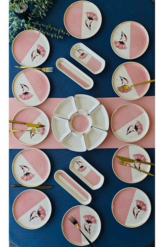 Poppy Model 12 Kişilik 23 Parça Kahvaltı Takımı (Pink)