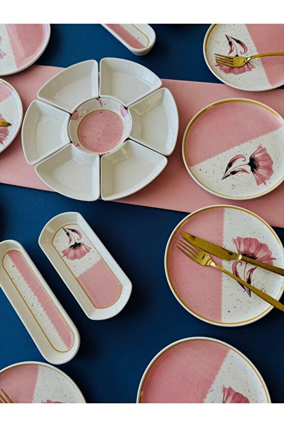 Poppy Model 12 Kişilik 23 Parça Kahvaltı Takımı (Pink)