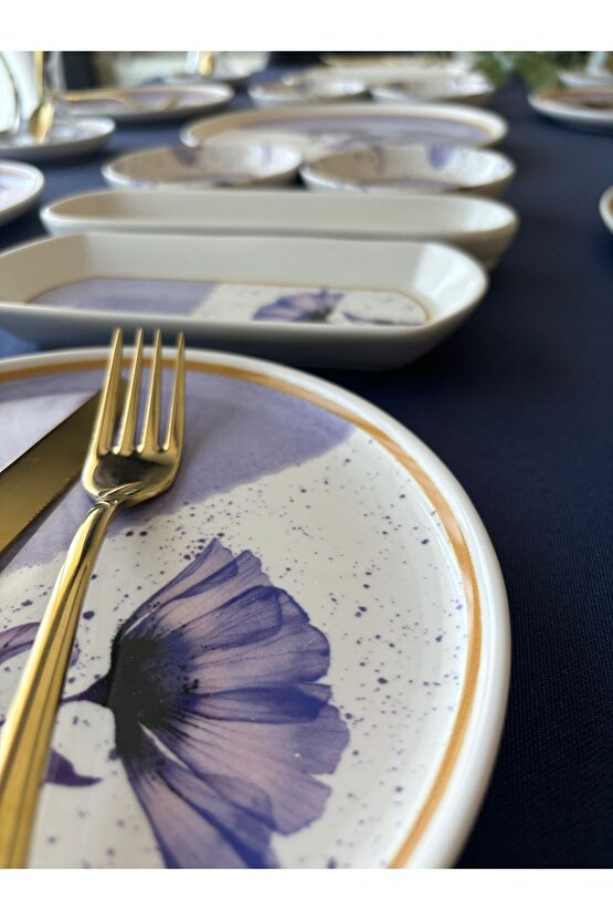 Poppy Model 6 Kişilik 21 Parça Tea Plate Kahvaltı Takımı (Purple)