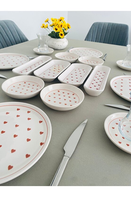 Love 4 Kişilik 16 Parça Red Heart Model Kahvaltı Takımı