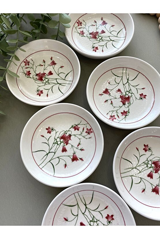 Fushia Çiğdem Model 6’lı Yuvarlak Kahvaltı Tabağı