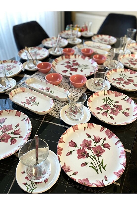 PEMBE ÇİÇEK 12 kişilik Kahvaltı Takımı