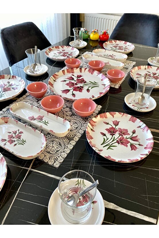 Nergis pembe 23 parça Kahvaltı Takımı