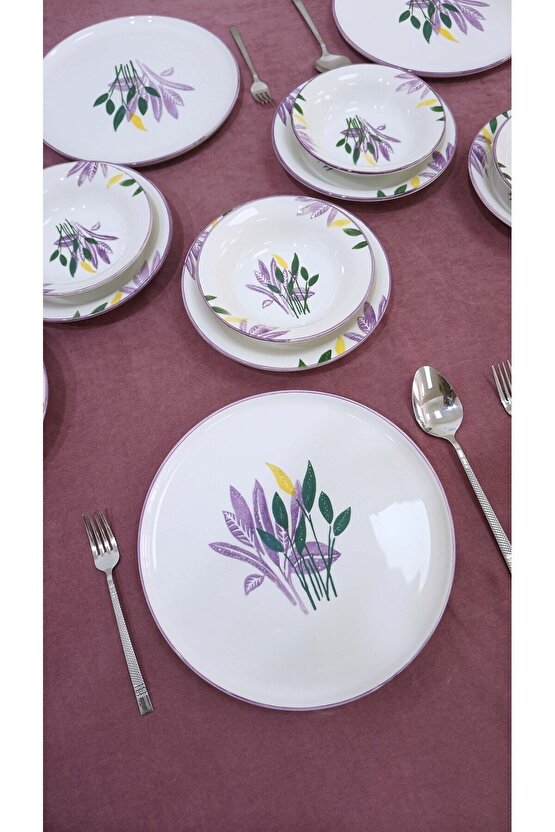 Başak Lila Model 6 Kişilik 18 Parça Yemek Takımı