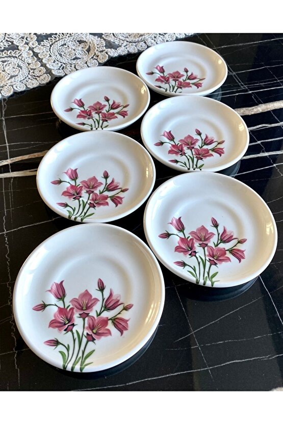 Pembe Nergis 6’lı Çay Tabağı