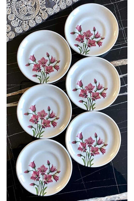 Pembe Nergis 6’lı Çay Tabağı