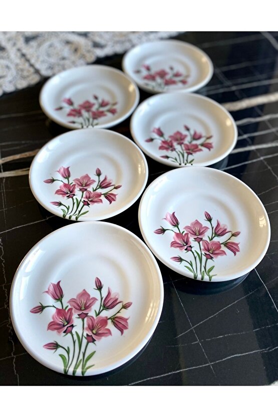 Pembe Nergis 6’lı Çay Tabağı