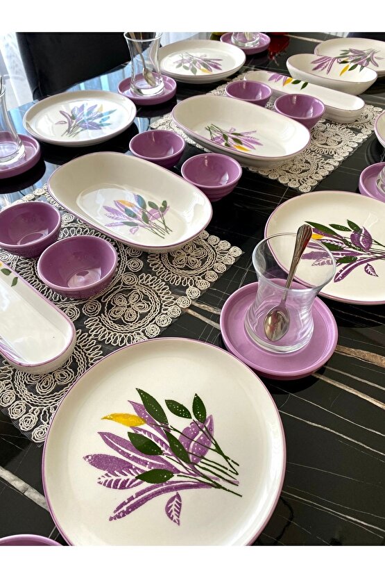 Lila 8 Kişilik 28 Parça Kahvaltı Takımı