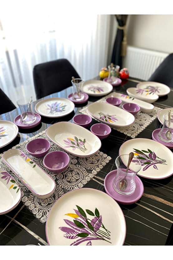 Lila 8 Kişilik 28 Parça Kahvaltı Takımı