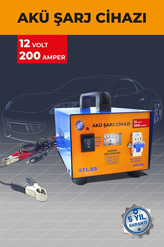 Akü Şarj Cihazı 12 Volt 200 Amper 5 Yıl Garanti