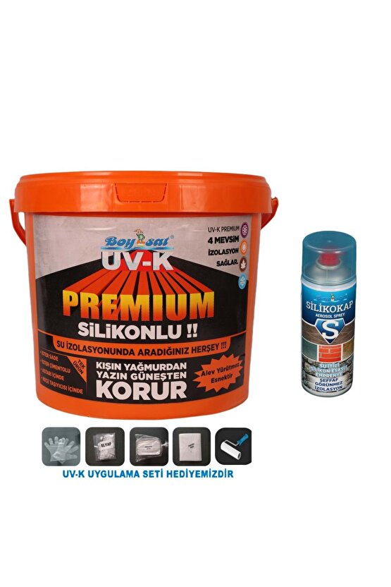 Avantajlı Izolasyon Paketi Uv-k Premium Silikonlu Boya 15 Kg Ve 400ml Silikokap Su Izolasyon Spreyi