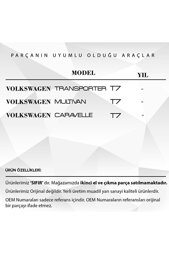 Volkswagen Vw Transporter T7 Multivan Için Ayna Kolu Sol Sağ