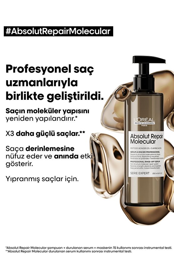 Serie Expert Absolut Repair Molecular Tüm Yıpranmış Saçlar Için Durulanan Seru