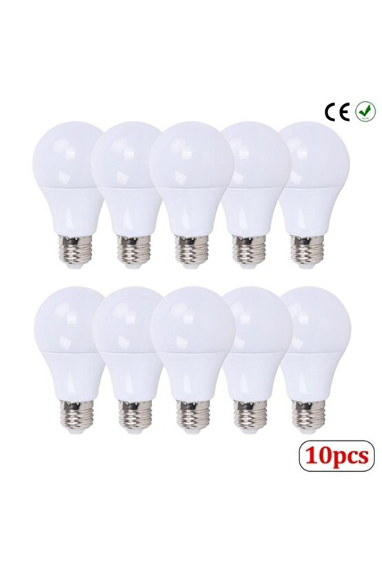 10 Adet 9 Watt E27 Duylu Led Ampul - Beyaz Işık- 10lu Paket