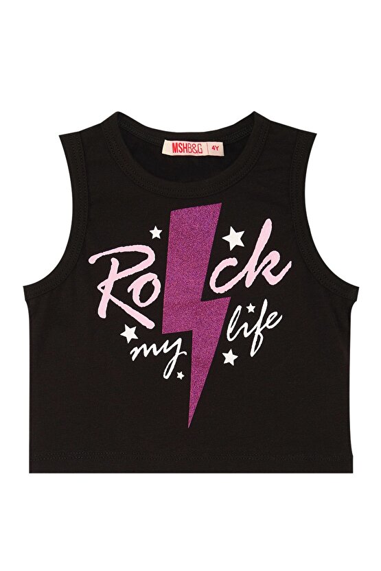 Rock Life Kız Çocuk Siyah Pembe Yazlık Crop T-shirt Şort Takım