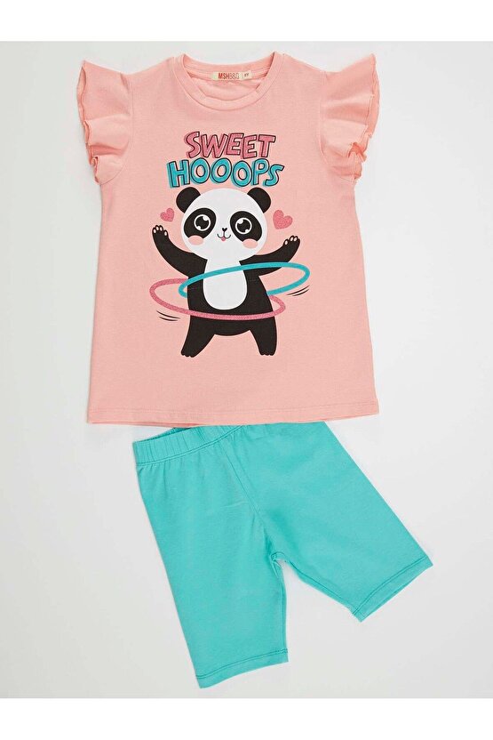 Hulahop Panda Kız Çocuk T-shirt Tayt Takım