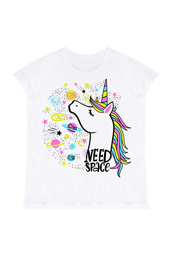 Uzayda Unicorn Kız Çocuk Yazlık T-shirt Tayt Takım