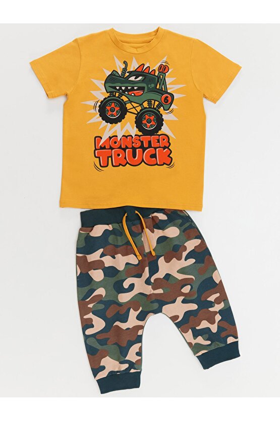 Monster Truck Erkek Çocuk T-shirt Kapri Şort Takım