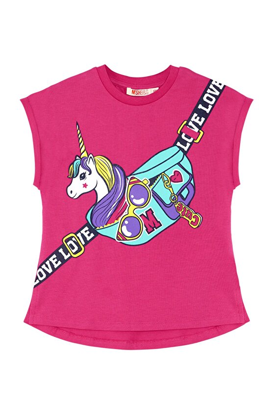 Unicorn Çantalı Kız Çocuk T-shirt Takım