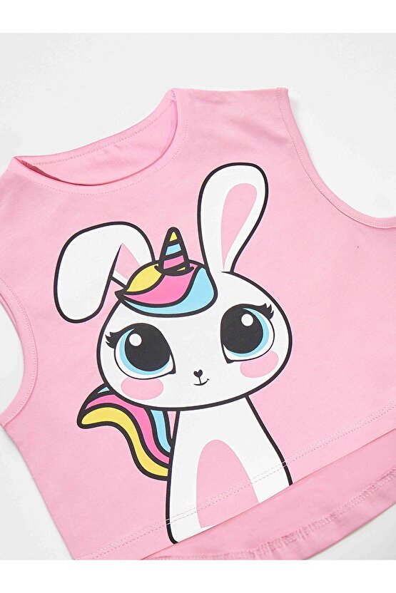 Unicorn Tavşan Kız Çocuk T-shirt Etek Takım