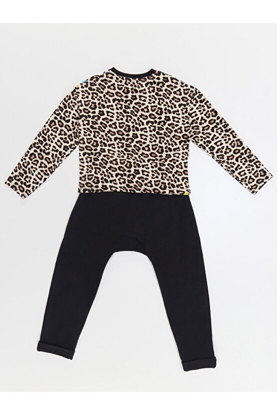 Wow Leopar Kız Çocuk T-shirt Pantolon Takım