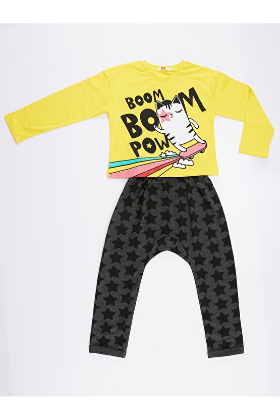 Boom Boom Cat Kız Çocuk T-shirt Pantolon Takım