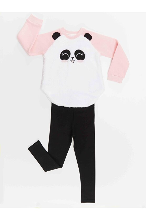 Peluş Panda Kız Çocuk Sweatshirt Tayt Takım