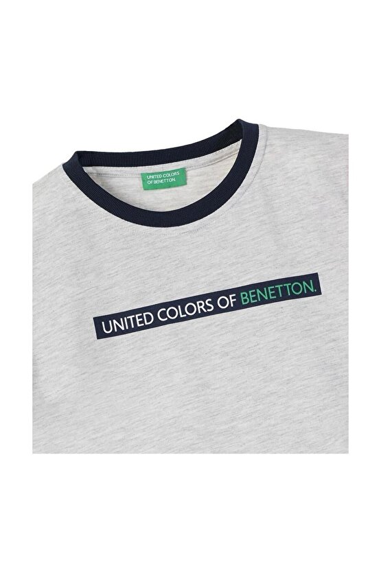 United Colors of Benetton Erkek Çocuk Gri Melanj T-shirt BNT-B21374