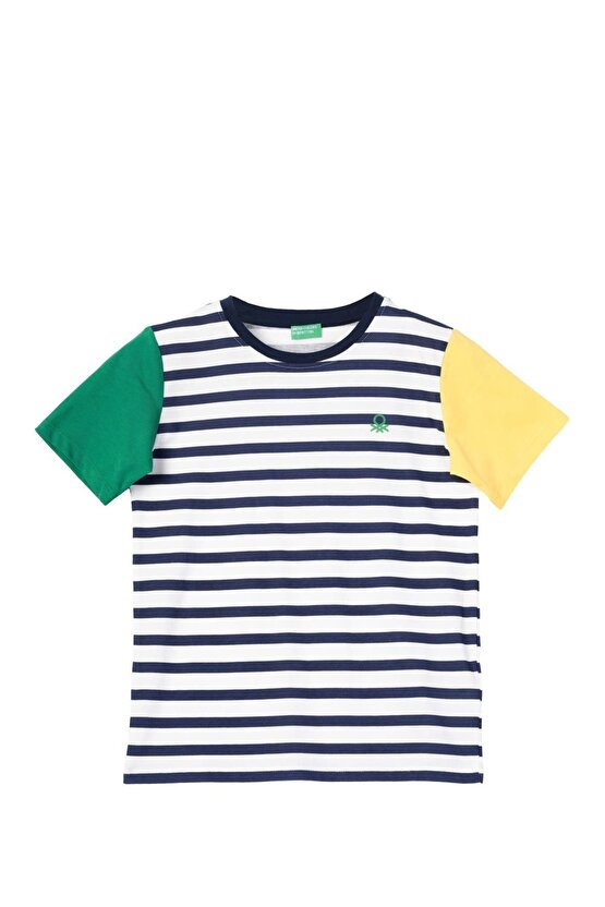 United Colors of Benetton Erkek Çocuk Beyaz Çizgili T-shirt BNT-B21399