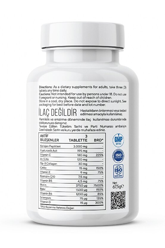 WeCollagen® 45 Tablet Type2 - 3000mg Kolajen Tip 1-3 Arı Sütü Biotin %100 Saf Diyet Takviyesi