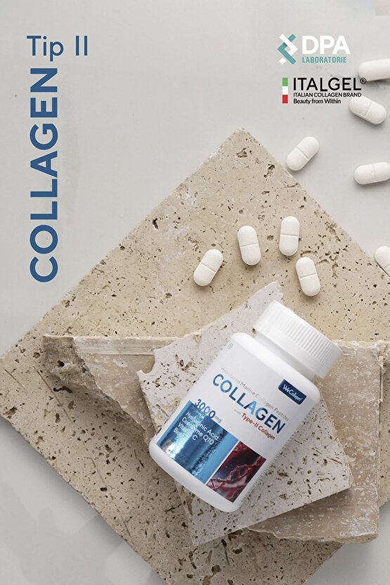 WeCollagen® 45 Tablet Type2 - 3000mg Kolajen Tip 1-3 Arı Sütü Biotin %100 Saf Diyet Takviyesi