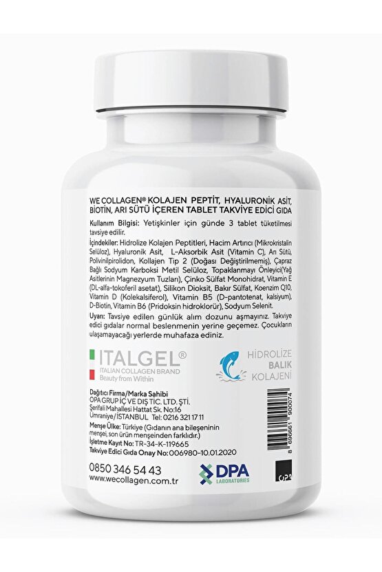 WeCollagen® 45 Tablet Type2 - 3000mg Kolajen Tip 1-3 Arı Sütü Biotin %100 Saf Diyet Takviyesi