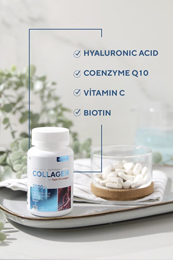 WeCollagen® 45 Tablet Type2 - 3000mg Kolajen Tip 1-3 Arı Sütü Biotin %100 Saf Diyet Takviyesi