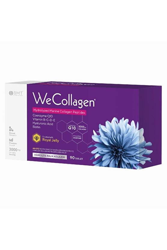 WeCollagen® 90 Tablet - 3000mg Kolajen Tip 1-2-3 Arı Sütü Biotin %100 Saf Ve Doğal Diyet Takviyesi