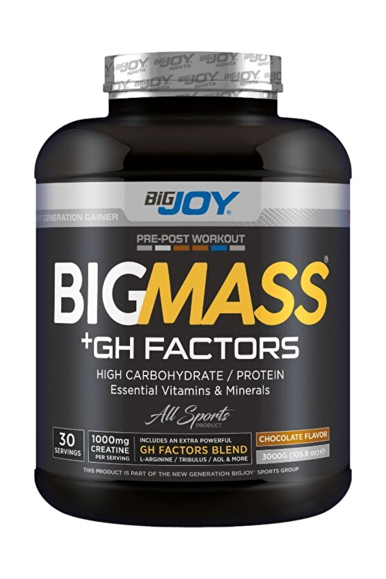 Bigjoy Bigmass Gh Factors Karbonhidrat Tozu 3000 gr - Çikolata Aromalı - Shaker 500 ml